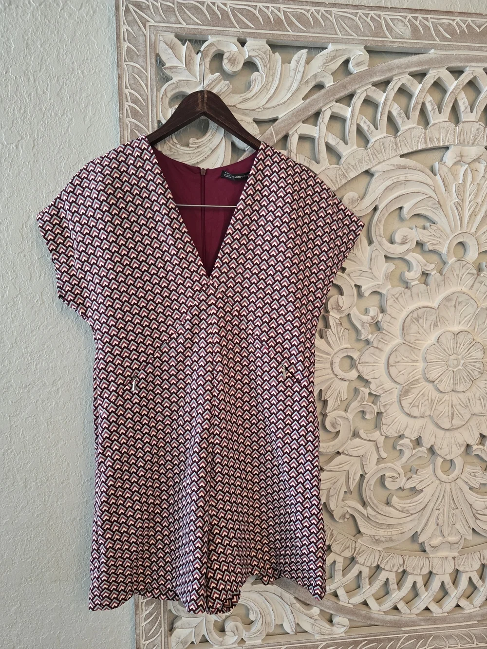 Zara Women’s Trafaluc Geometric Chevron Purple Red Romper Oversized XS